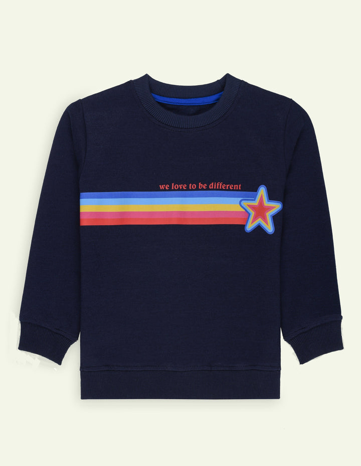 Ixample Kids Pret 2 Piece Hand work Navy Fleece Multi Color Sweatshirt And Trouser Set - Winter Collection