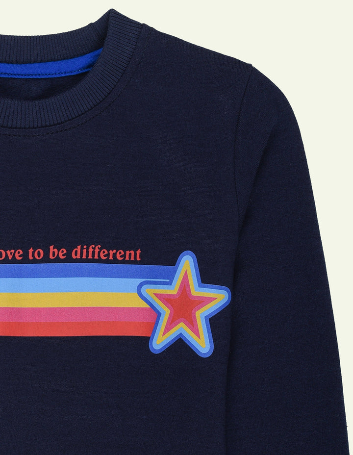 Ixample Kids Pret 2 Piece Hand work Navy Fleece Multi Color Sweatshirt And Trouser Set - Winter Collection