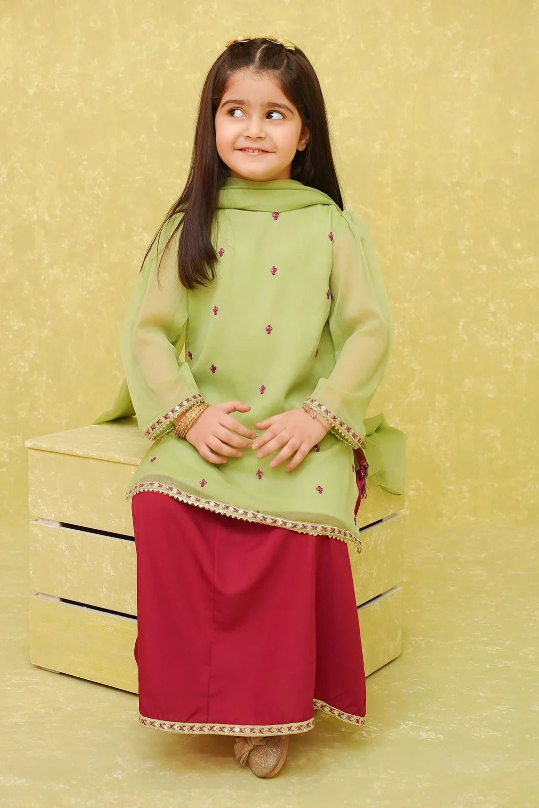 Ochre RTW Embroidered Girls 3 Piece Chiffon  INCF-05 - Summer Collection