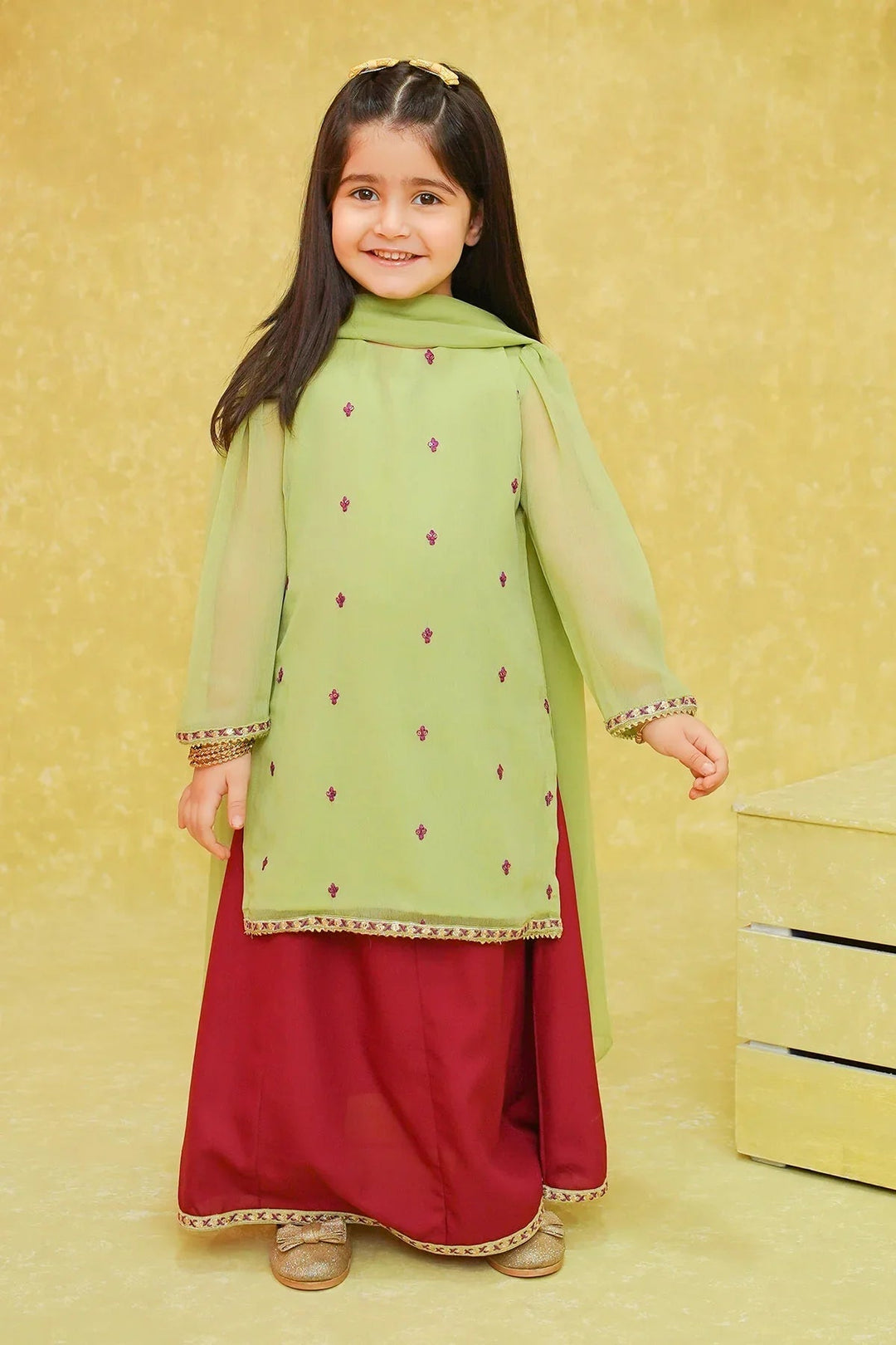 Ochre RTW Embroidered Girls 3 Piece Chiffon  INCF-05 - Summer Collection
