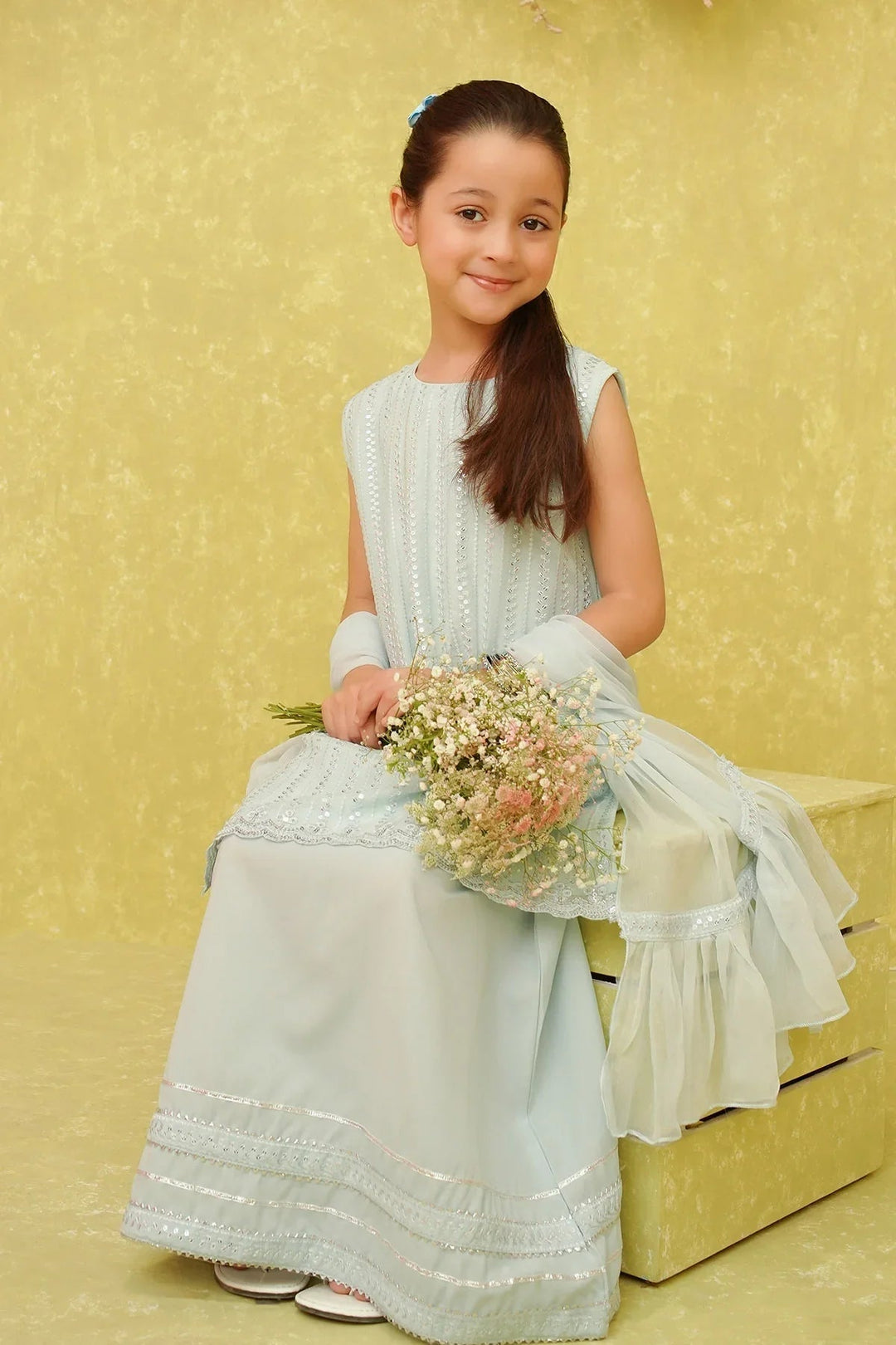 Ochre RTW Embroidered Girls 3 Piece Chiffon  INCF-03 - Summer Collection