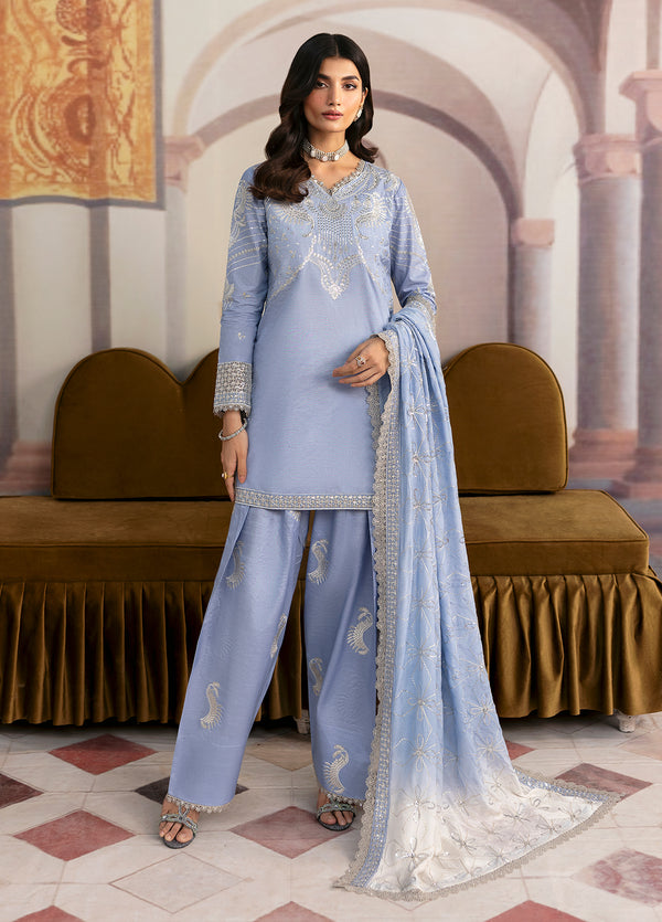 Sahane There She Glows Pret Embroidered Raw Silk 3 Piece Suit TSG-05 Abyss - Festive Collection