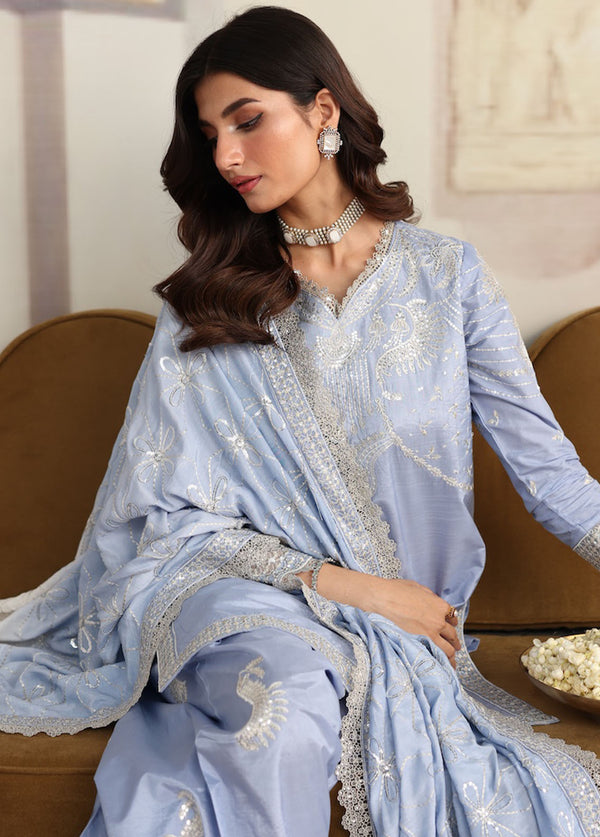 Sahane There She Glows Pret Embroidered Raw Silk 3 Piece Suit TSG-05 Abyss - Festive Collection