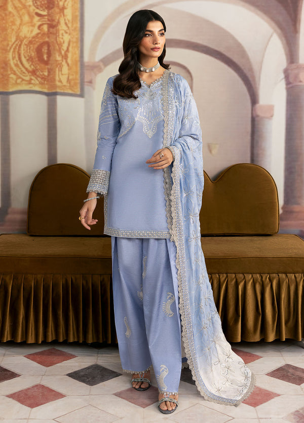 Sahane There She Glows Pret Embroidered Raw Silk 3 Piece Suit TSG-05 Abyss - Festive Collection