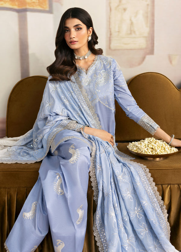 Sahane There She Glows Pret Embroidered Raw Silk 3 Piece Suit TSG-05 Abyss - Festive Collection