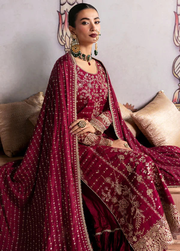 Sahane Embroidered Raw Silk Suits Unstitched 3 Piece SNE24TG TSG-07 Merlot - Festive Collection