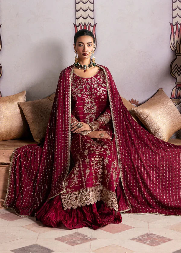 Sahane Embroidered Raw Silk Suits Unstitched 3 Piece SNE24TG TSG-07 Merlot - Festive Collection