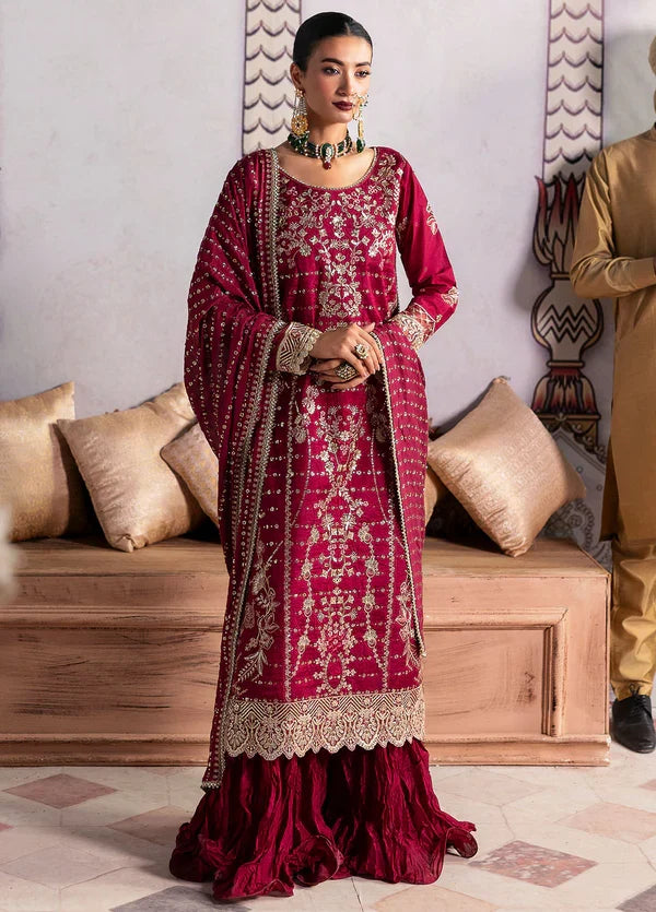 Sahane Embroidered Raw Silk Suits Unstitched 3 Piece SNE24TG TSG-07 Merlot - Festive Collection