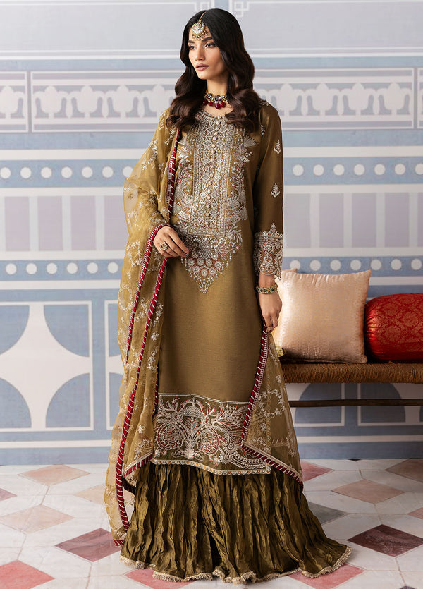 Sahane There She Glows Pret Embroidered Raw Silk 3 Piece Suit TSG-02 Olivine - Festive Collection