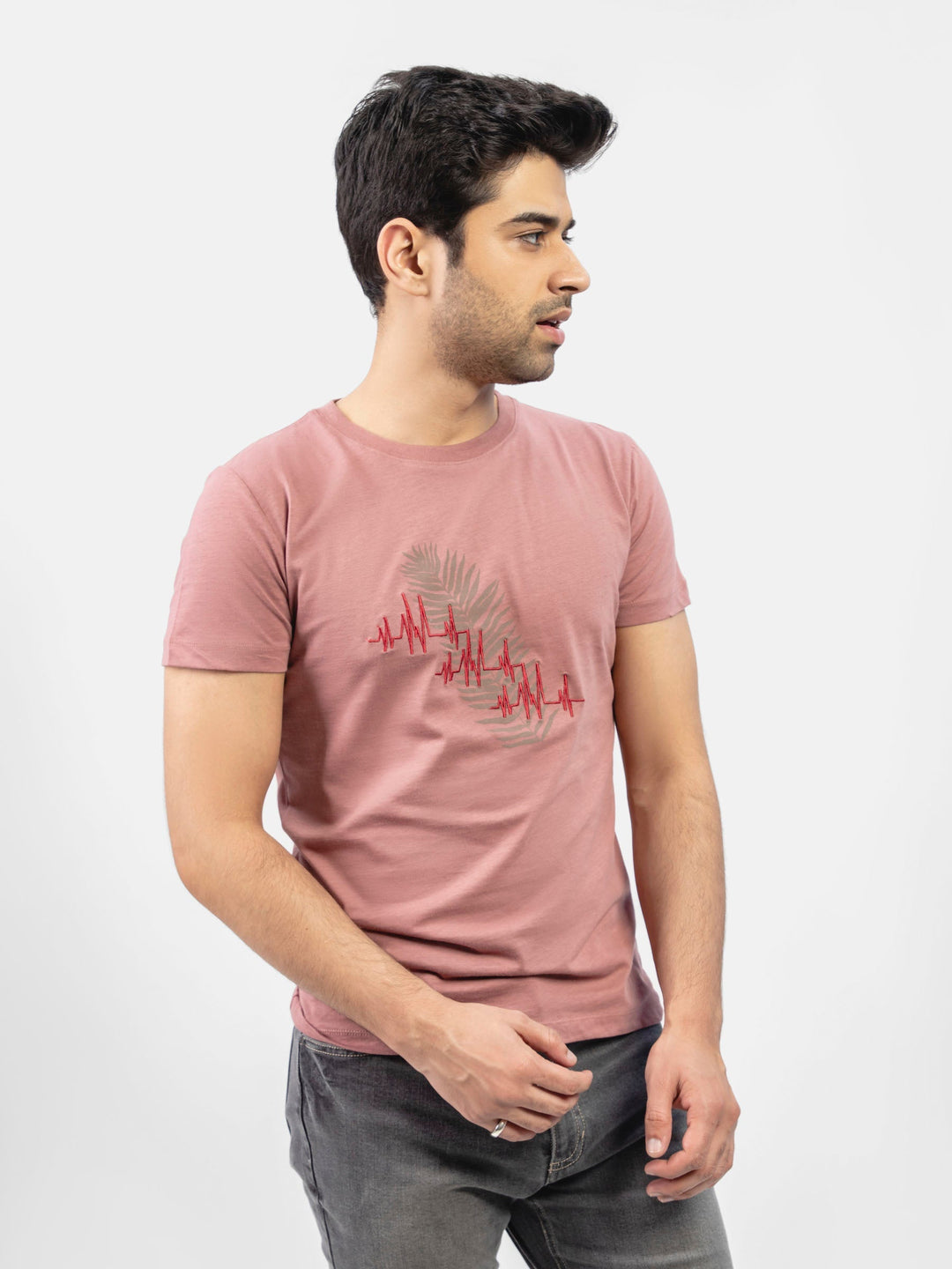 Brumano Mens T-Shirt RTW Solids Cotton Tea Pink Crew Neck Casual Collection