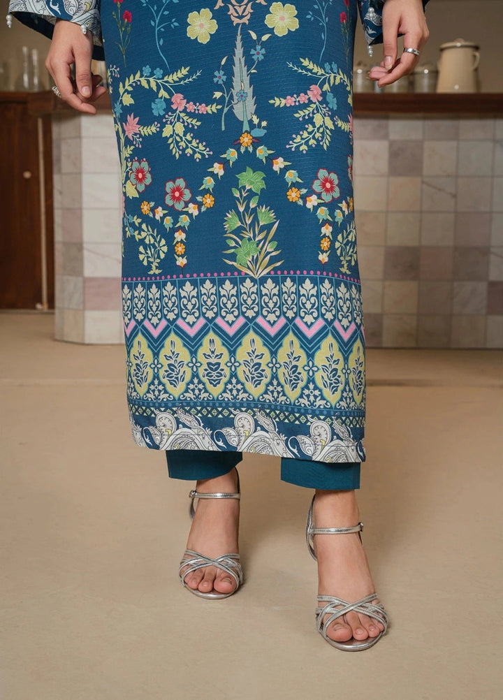 Mataish Women RTW Printed Crepe 3 Piece Suit Teal Blossom Suit - Festive Collection