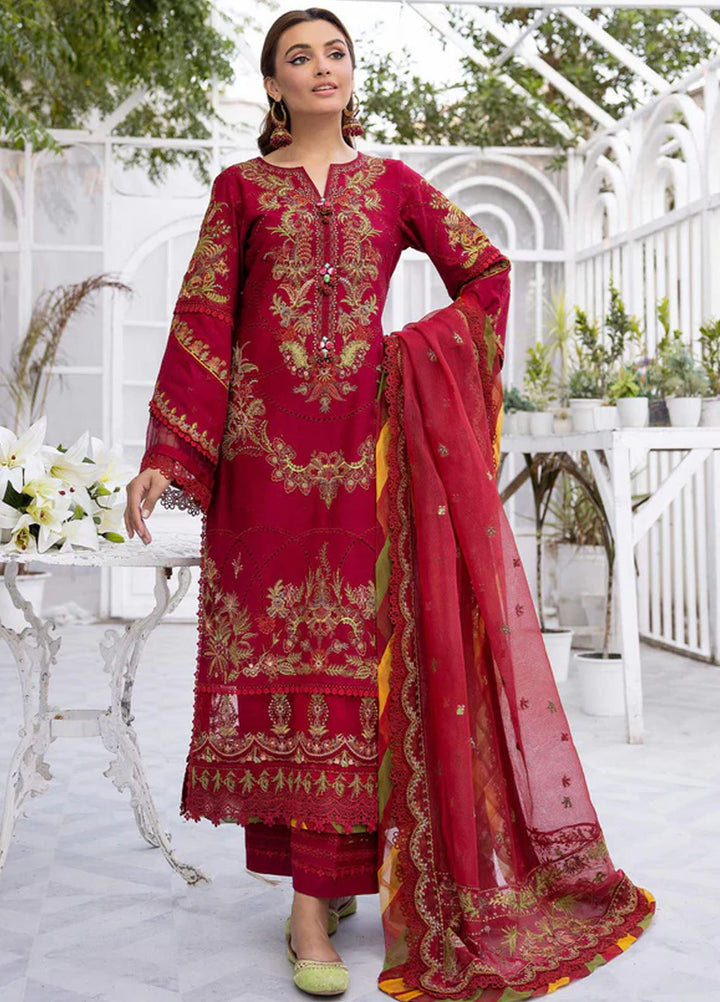 Tessa Embroidered Lawn Suits Unstitched 3 Piece Carmine Flare - Festive Collection