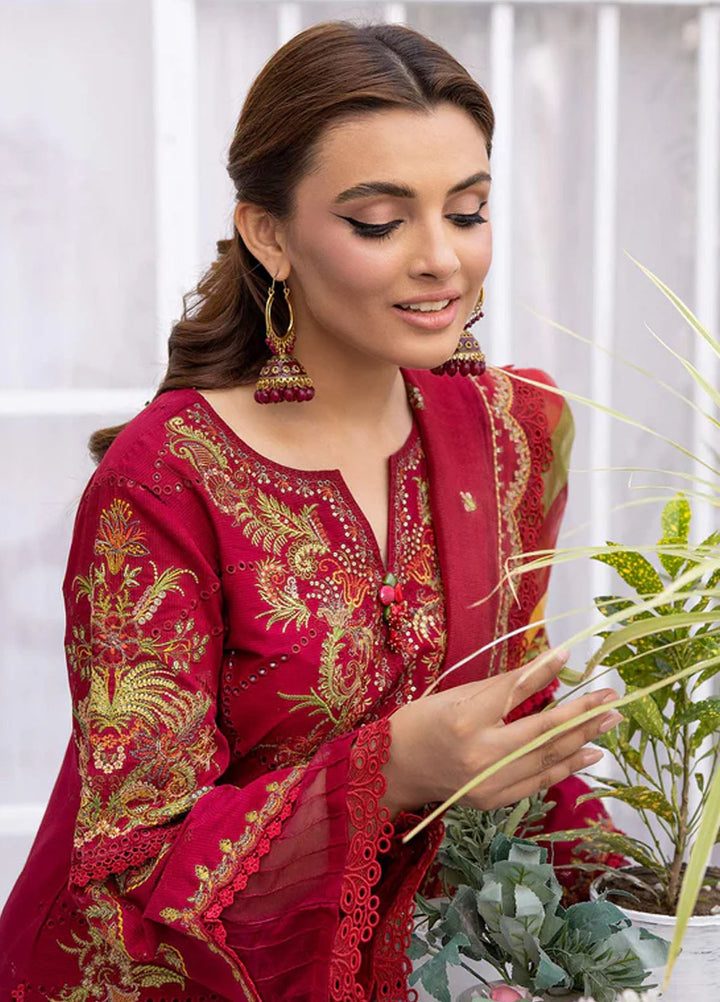 Tessa Embroidered Lawn Suits Unstitched 3 Piece Carmine Flare - Festive Collection
