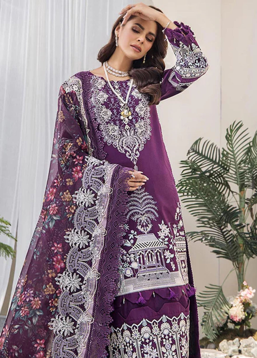 Tessa Embroidered Lawn Suits Unstitched 3 Piece Violet persona - Festive Collection