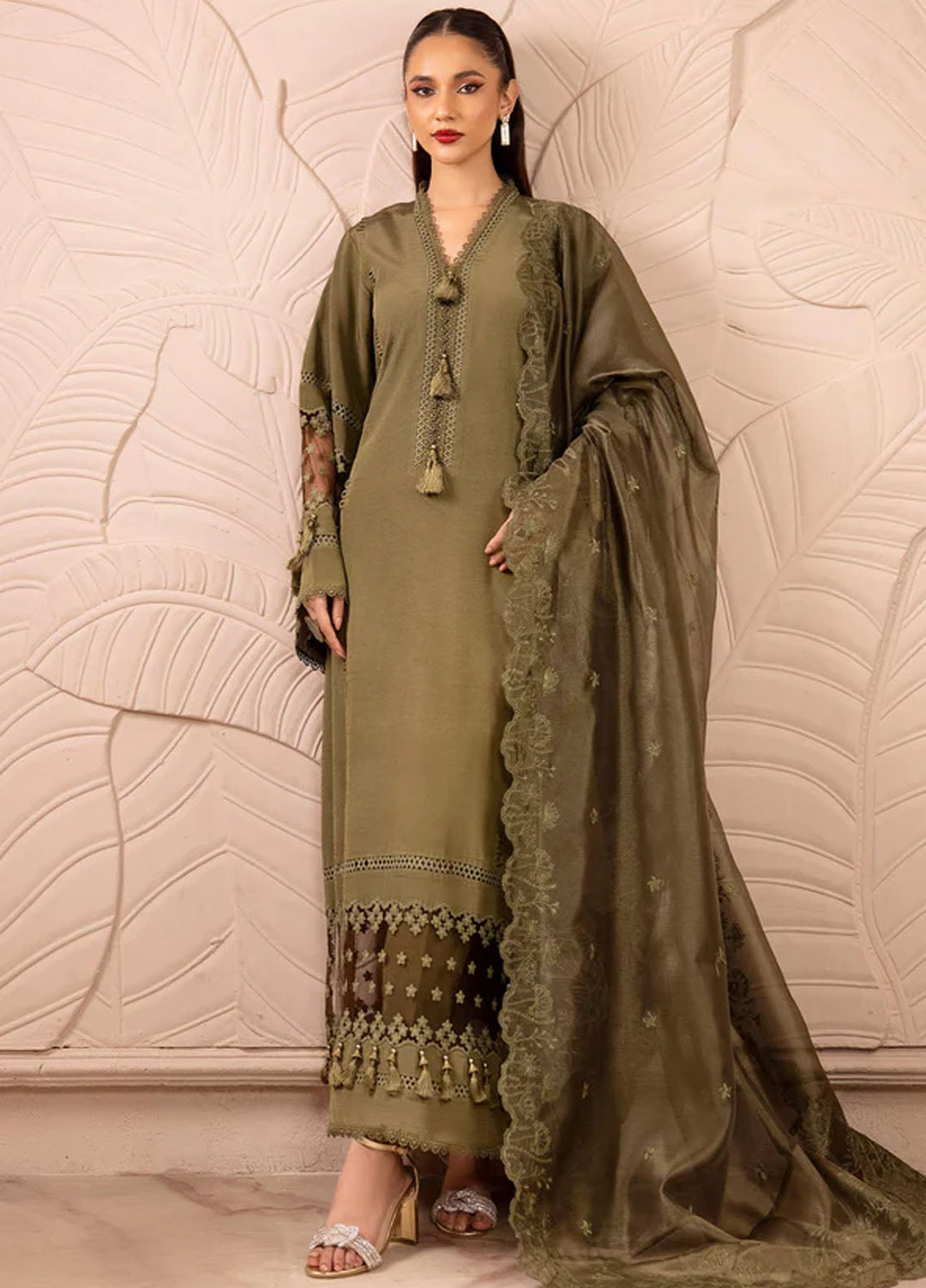 Tessa Studio Pret Embroidered Raw Silk 3 Piece Suit Mystic pine