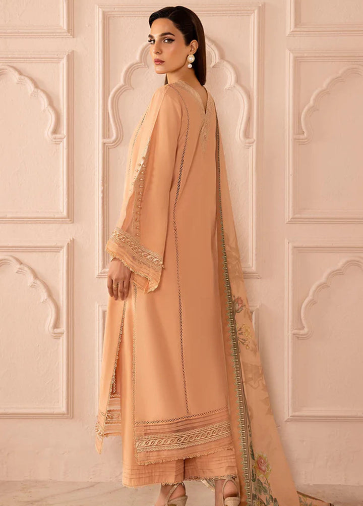 Tessa Studio Pret Printed Raw Silk 3 Piece Suit Peach delight