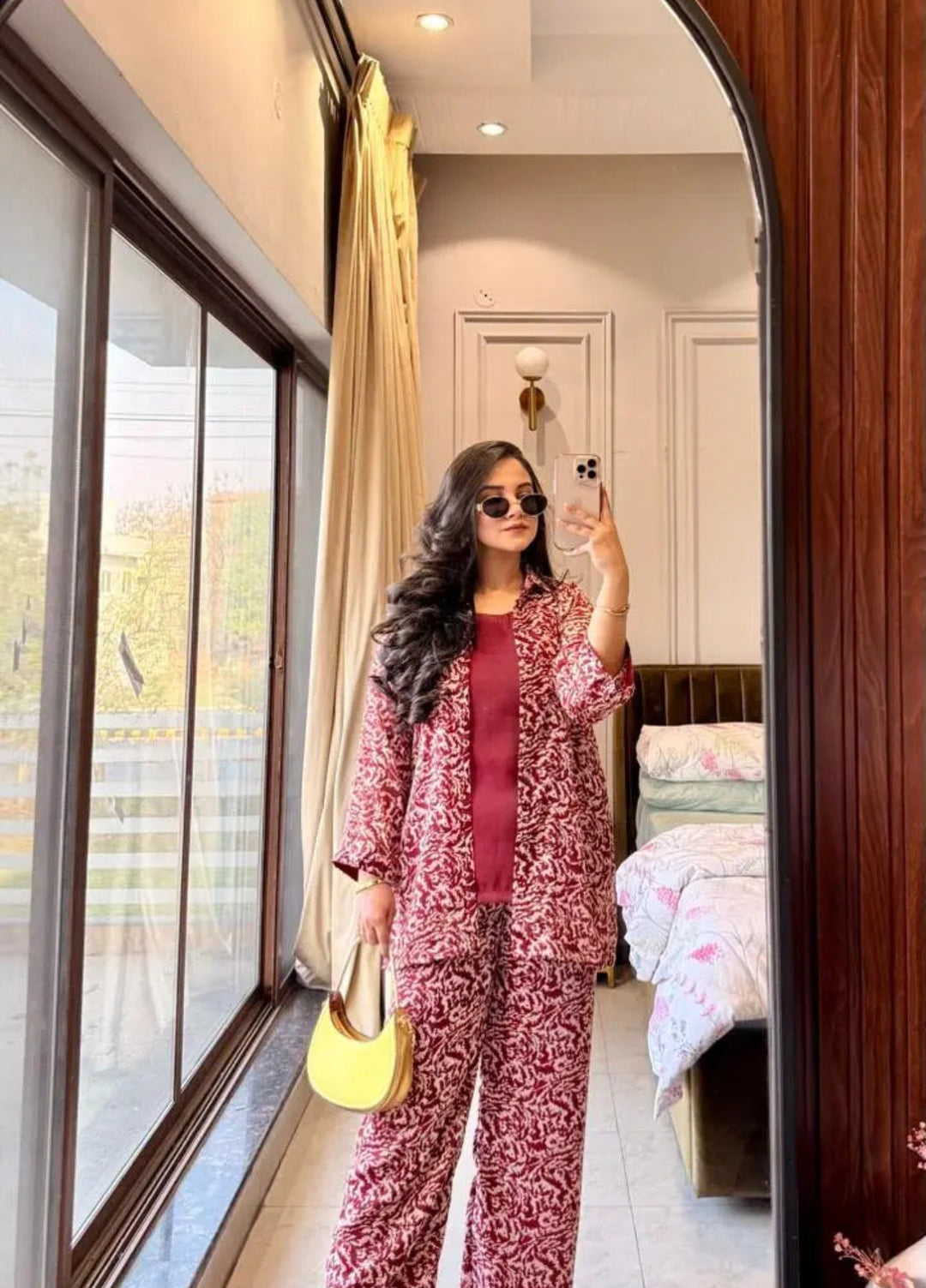 Mataish Women RTW Printed Chiffon 3 Piece Suit Bold Maroon - Festive Collection