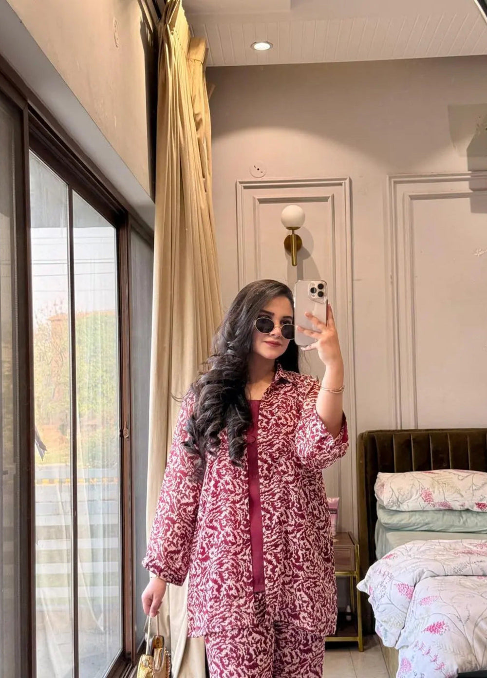 Mataish Women RTW Printed Chiffon 3 Piece Suit Bold Maroon - Festive Collection