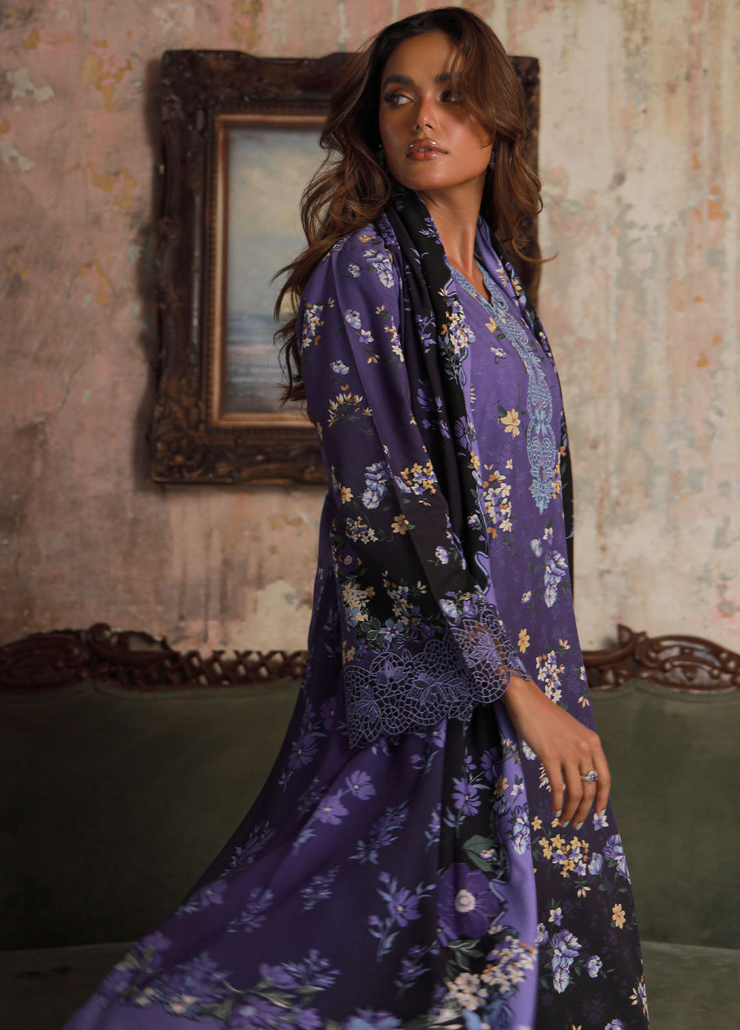 Sahar Embroidered Cotton Viscose Suits Unstitched 3 Piece SHR25FU AW1-25-19 Twilight Iris - Winter Collection