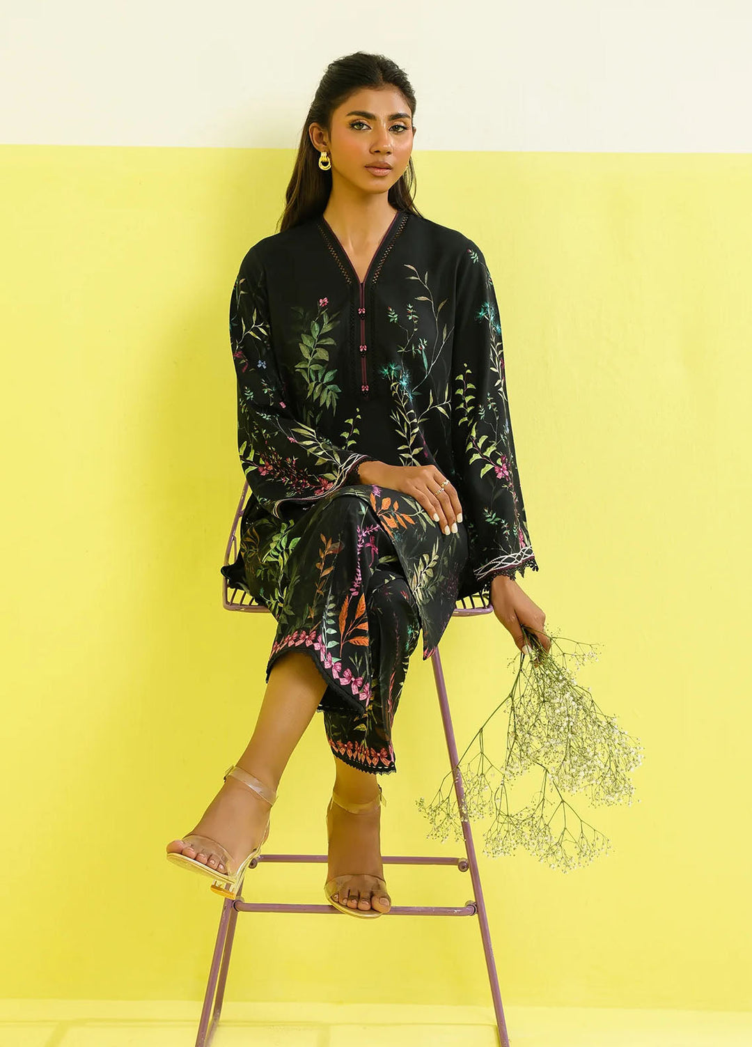 Elara by Sahar Unstitched Printed 2 Piece Marina Twill SHR25EP Twilight Petals - Casual Collection