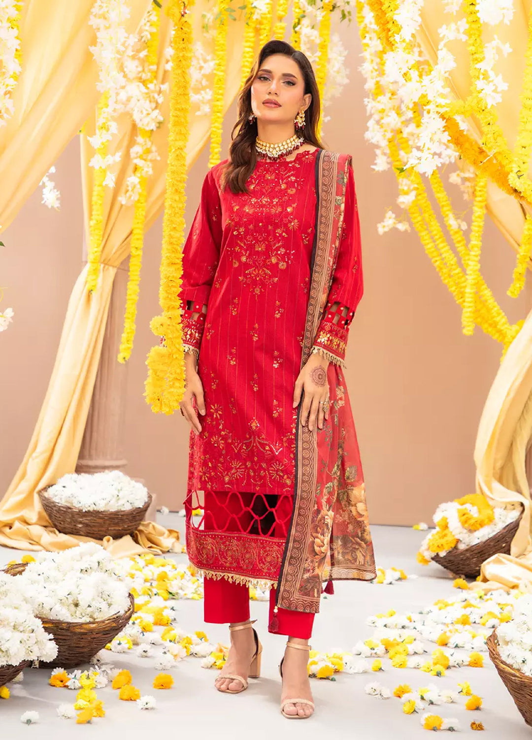 3Pc Unstitched Festive Embroidered Suit (No053)