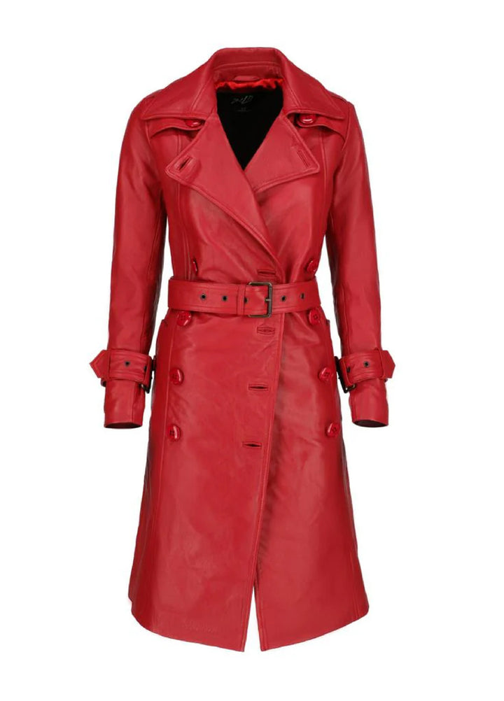 Jild Bomber Jacket Solids Womens Leather Long Coat Red - Winter Collection