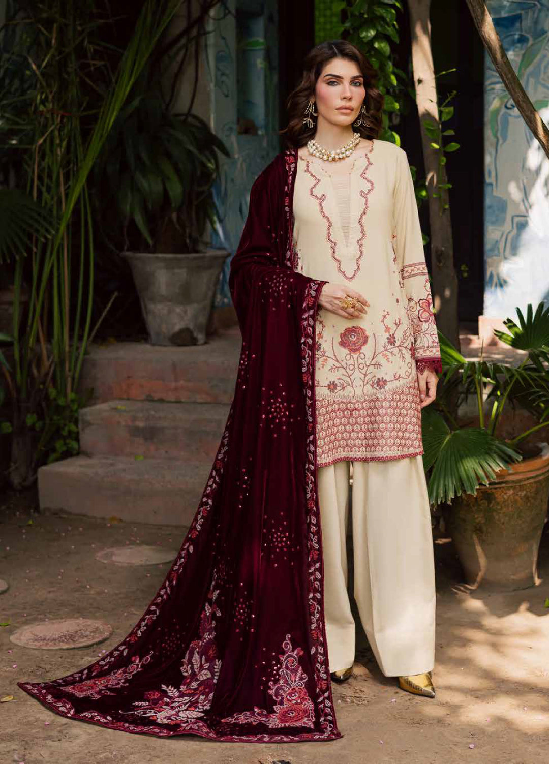Nureh Exclusive Unstitched Luxury Leather Peach Embroidered Suits 3 Piece NU25LV NE-181 - Festive Collection