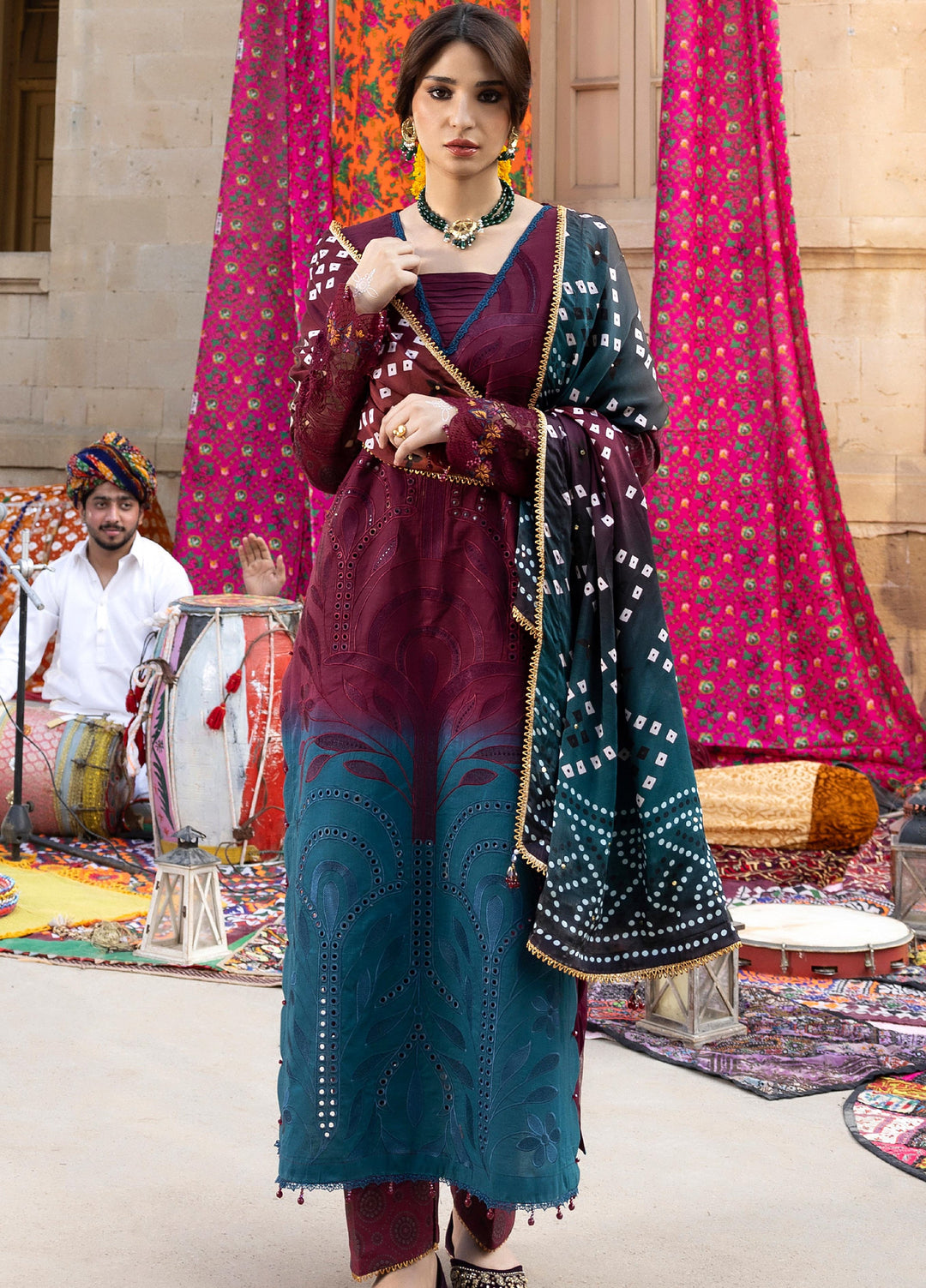 Bandhani by Al Zohaib Unstitched Embroidered Premium Lawn 3 Piece Suit AZ26UB D-3 - Summer Collection