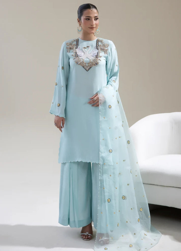 Alee Malic RTW Hand Work Raw Silk 3 Piece Suit Cygnus Blue - Wedding Collection