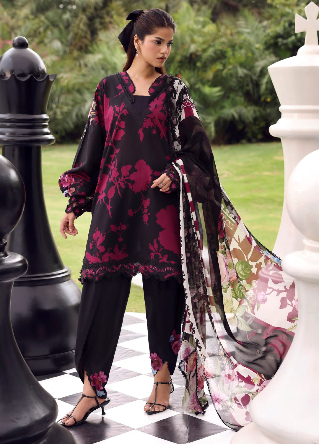 Belladore by Elaf Premium Unstitched Printed Lawn 3 Piece Suit EL26ULB Scarlet EPA-4A - Summer Collection
