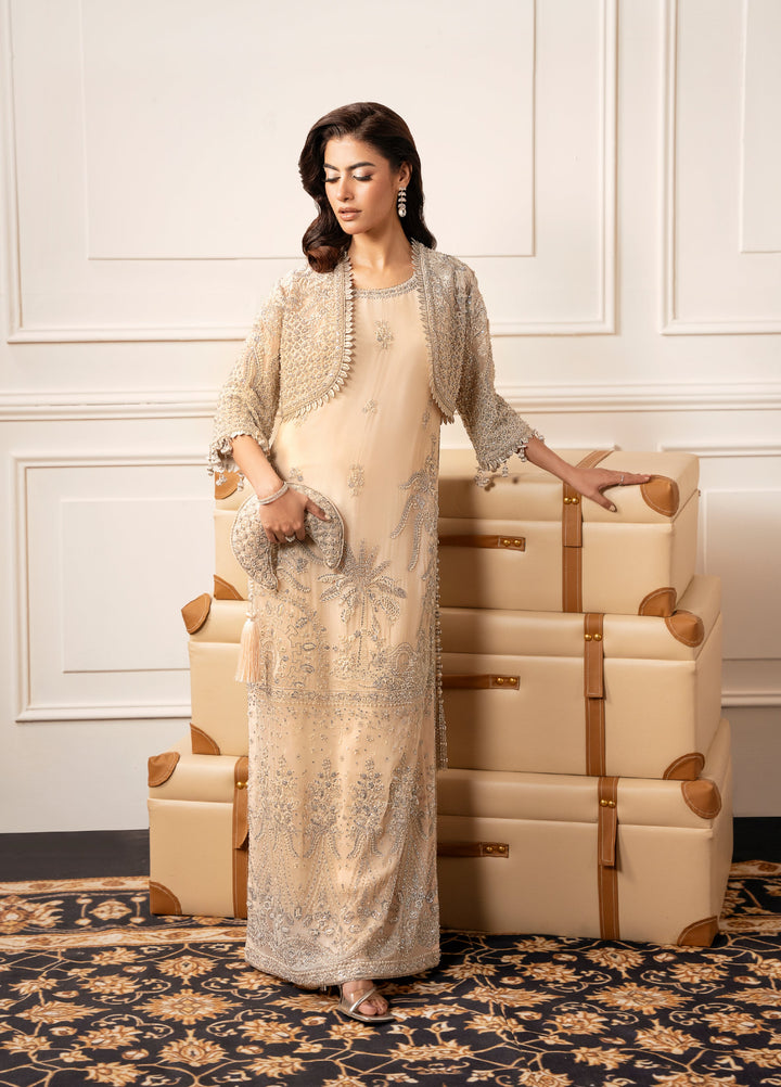 Check In by Zarizaa Embroidered Chiffon 3 Piece Suit ZZ26UCI CREME - Festive Collection
