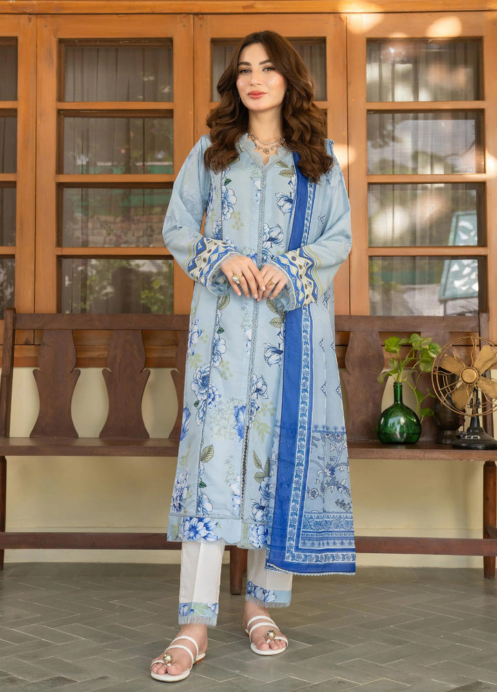 Mah e Noor Intermix by Panache 3 Piece Raw silk Frost Blue - Winter Collection