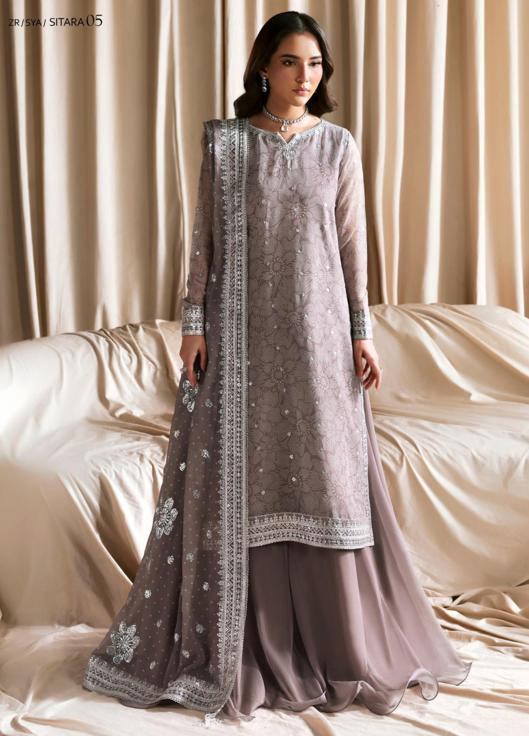 Sirayya by Zarif Unstitched Embroidered Chiffon 3 Piece Suit ZR26US Sitara 05 - Wedding Collection