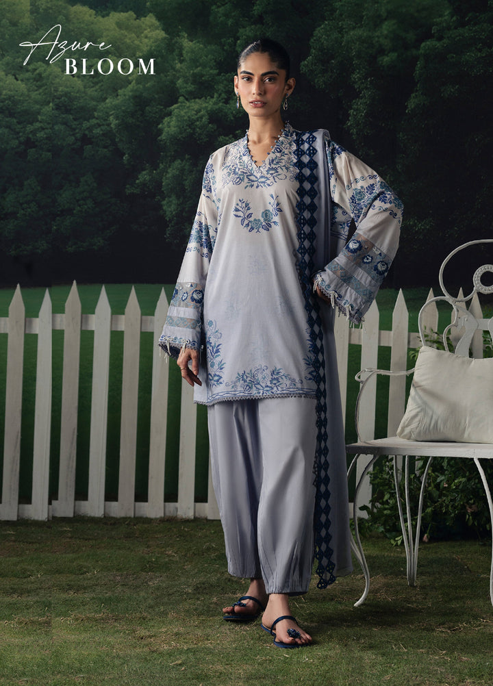 Moonsoon Edit by Cross Stitch Unstitched Printed Cambric 3 Piece Suit CS26UCM Azure Bloom - Casual Collection