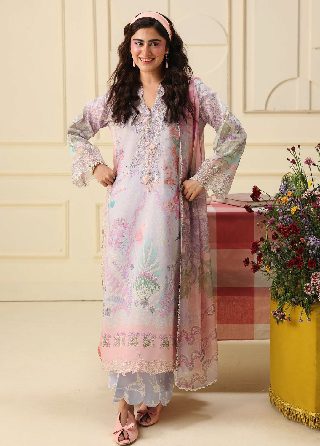 Soleil Hemline by Mushq Unstitched Printed Lawn 3 Piece Suit MU26USL Flora Amour HUNSS260310 - Festive Collection