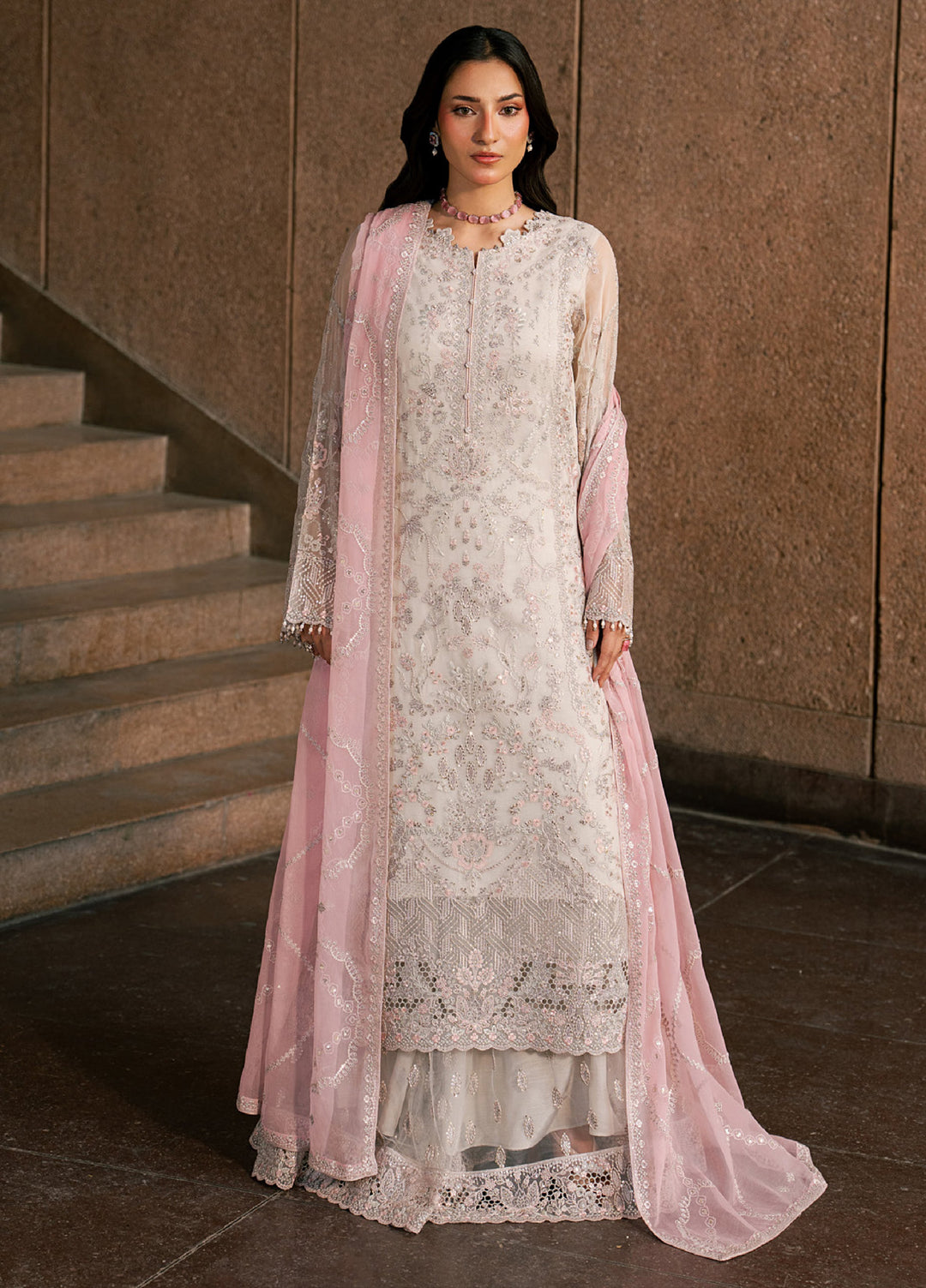 Lazawal by Lavish Premium Unstitched Embroidered Chiffon 3 Piece Suit LVP26UCL Pink Elegance - Festive Collection
