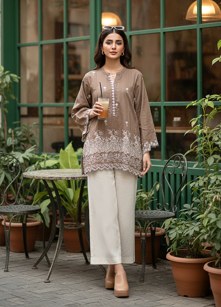 Lakhany Women Pret Embroidered Cambric Shirt Brown - Winter Collection