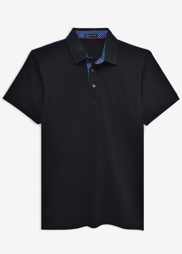 Brumano  Solids Cotton Polo Black Self Collar Polo With Contrasting Detailing