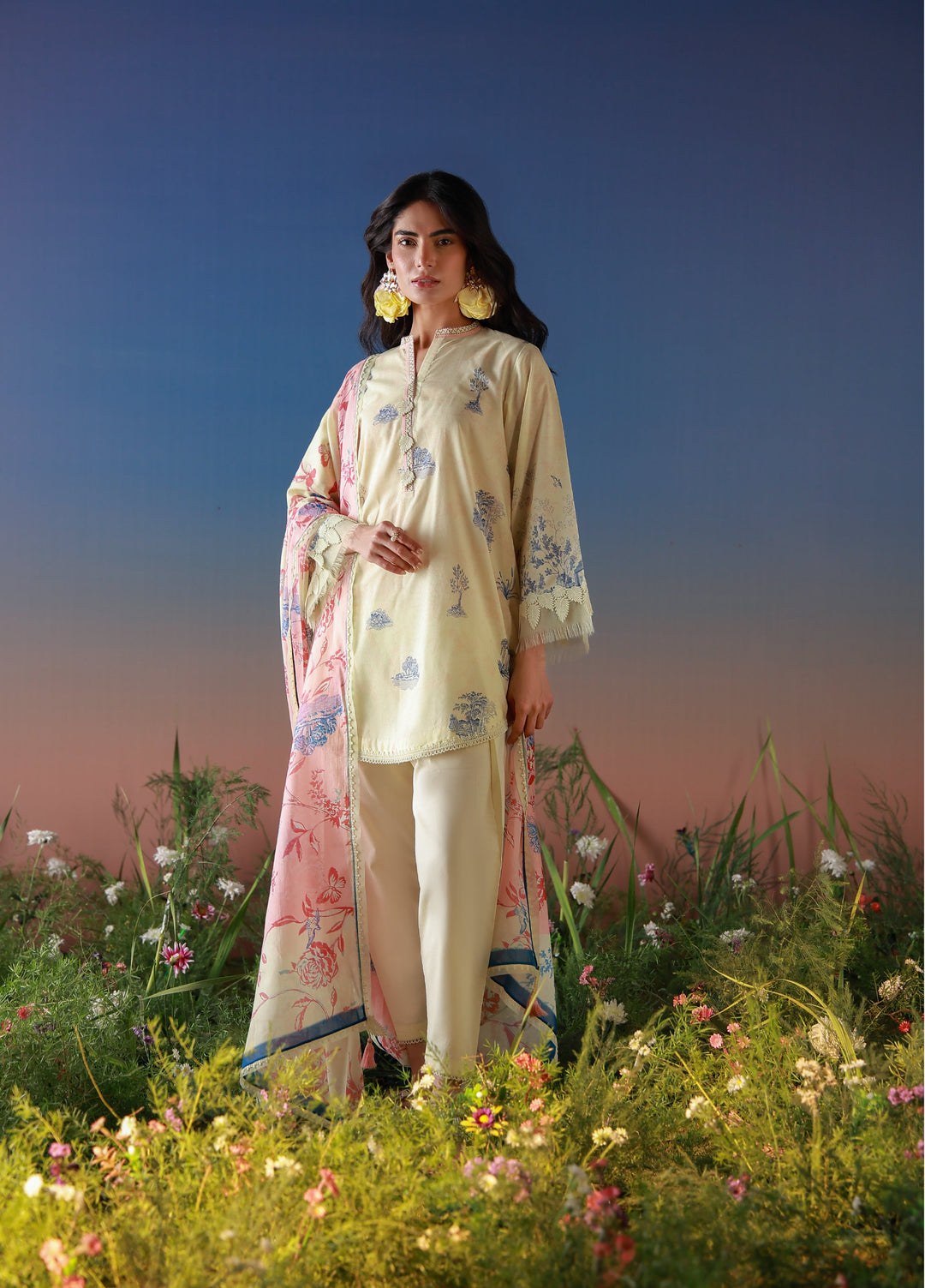 Mirha by Sahar Unstitched Printed Lawn 3 Piece Suit SS1-26-15 Buttercream Botanica - Summer Collection