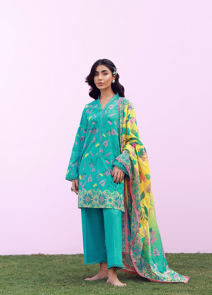 Mirha by Sahar Unstitched Printed Lawn 3 Piece Suit SS1-26-14 Teal Meadow - Summer Collection