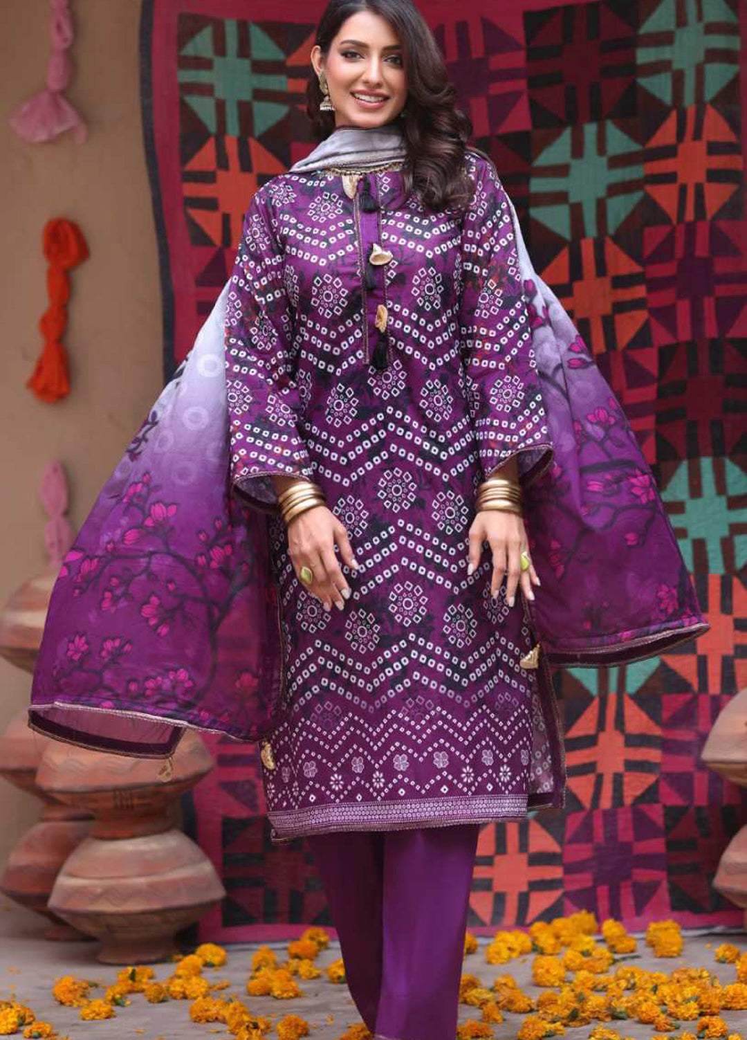 Heritage Series by AL Zohaib Unstitched Printed Chunri Lawn 3 Piece Suit AZ26UCH D-8 - Festive Collection