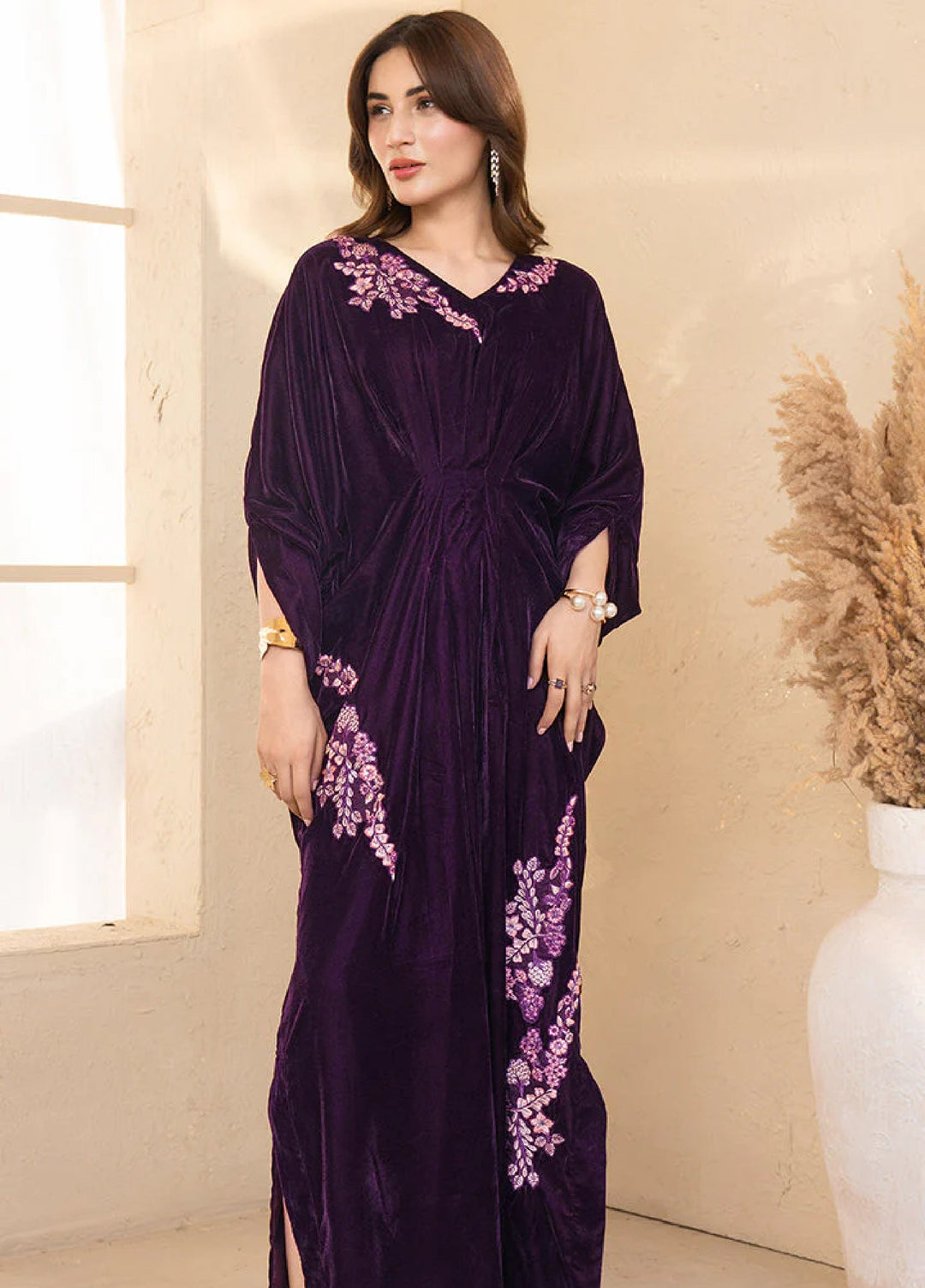 Winter Hues by Naayas Women Pret Embroidered Kaftan Velvet Mahrose - Winter Collection