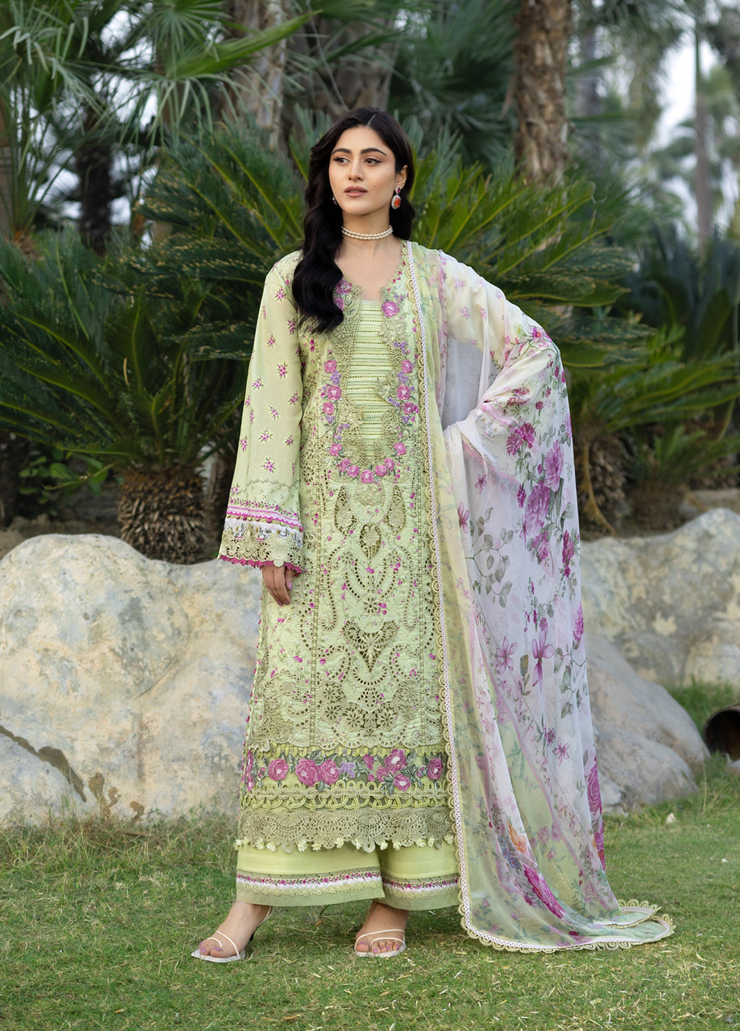 Elaf Premium Chikankari Unstitched Embroidered Lawn 3 Piece Suit EL26UPC ERC 2A HINA - Summer Collection