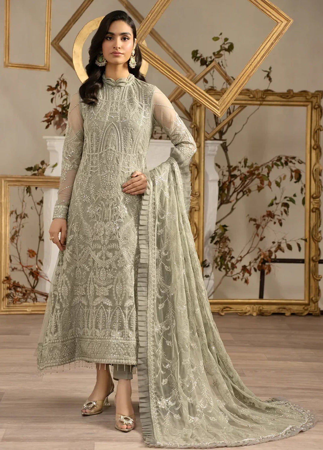 Zarif Women Unstitched Embroidered Net 3 Piece Suit ZR26UFC ZRN 05 PEARLY - Festive Collection