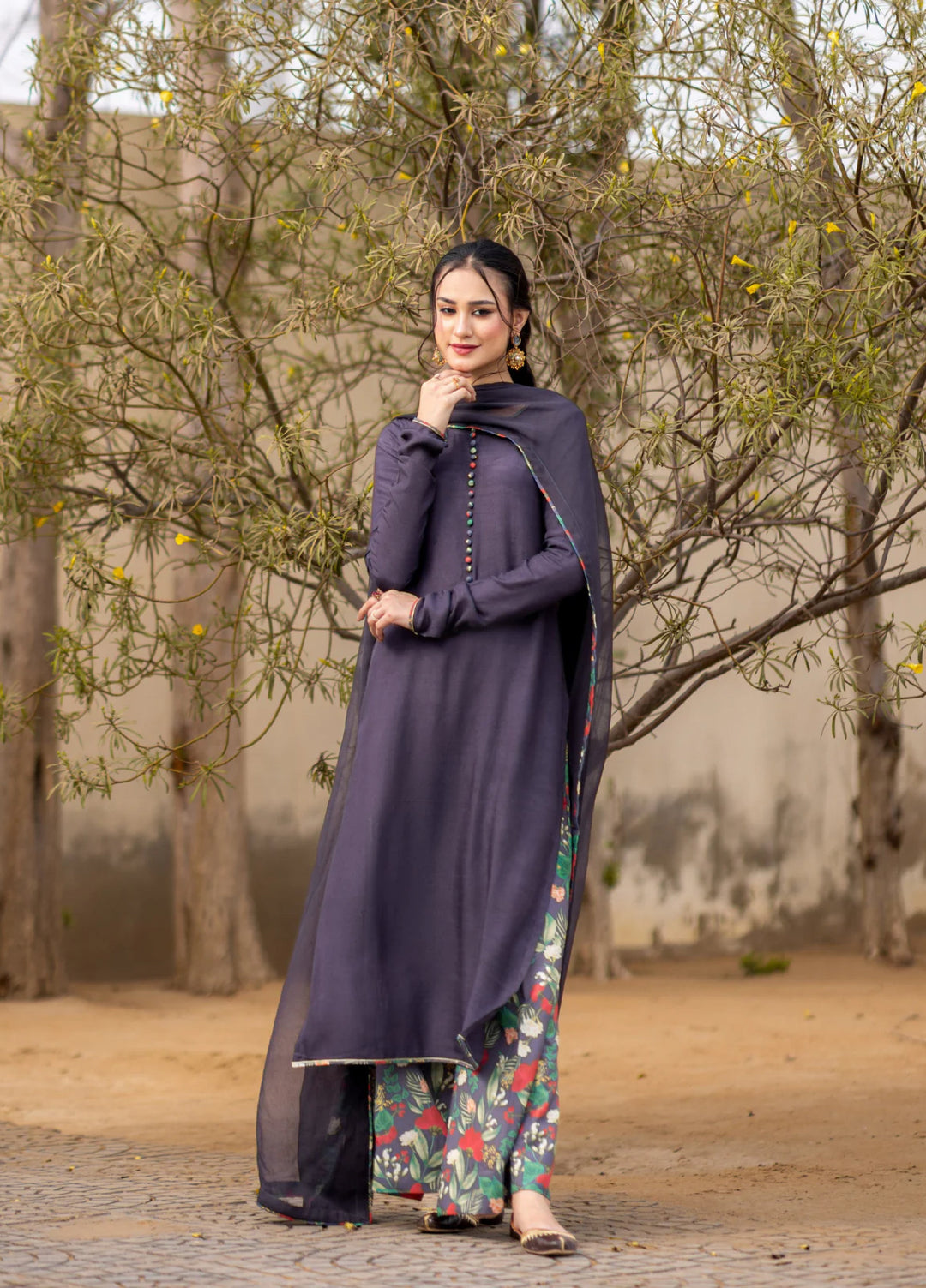 Dareecha by Daak RTW Printed Cotton Silk 3 Piece Suit AKS-G ANITA AKS-G-S - Festive Collection