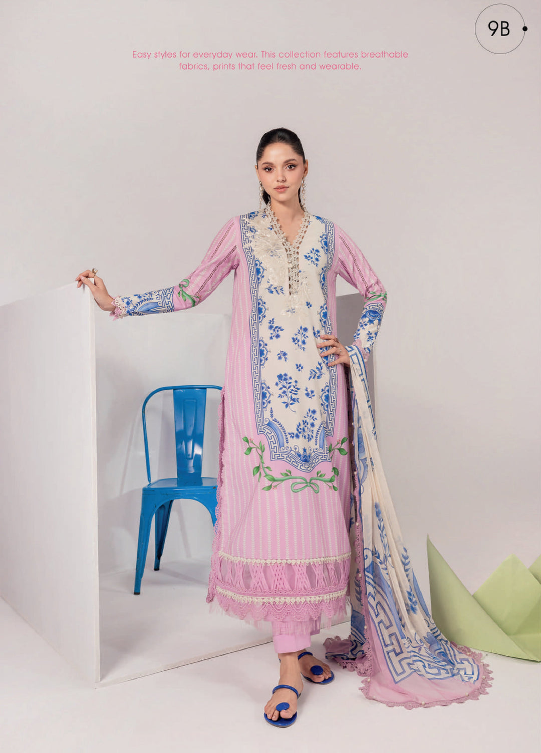 M Basics by Maria B Unstitched Embroidered Lawn 3 Piece Suit MB26UMB MB-CUSV13-9B - Summer Collection