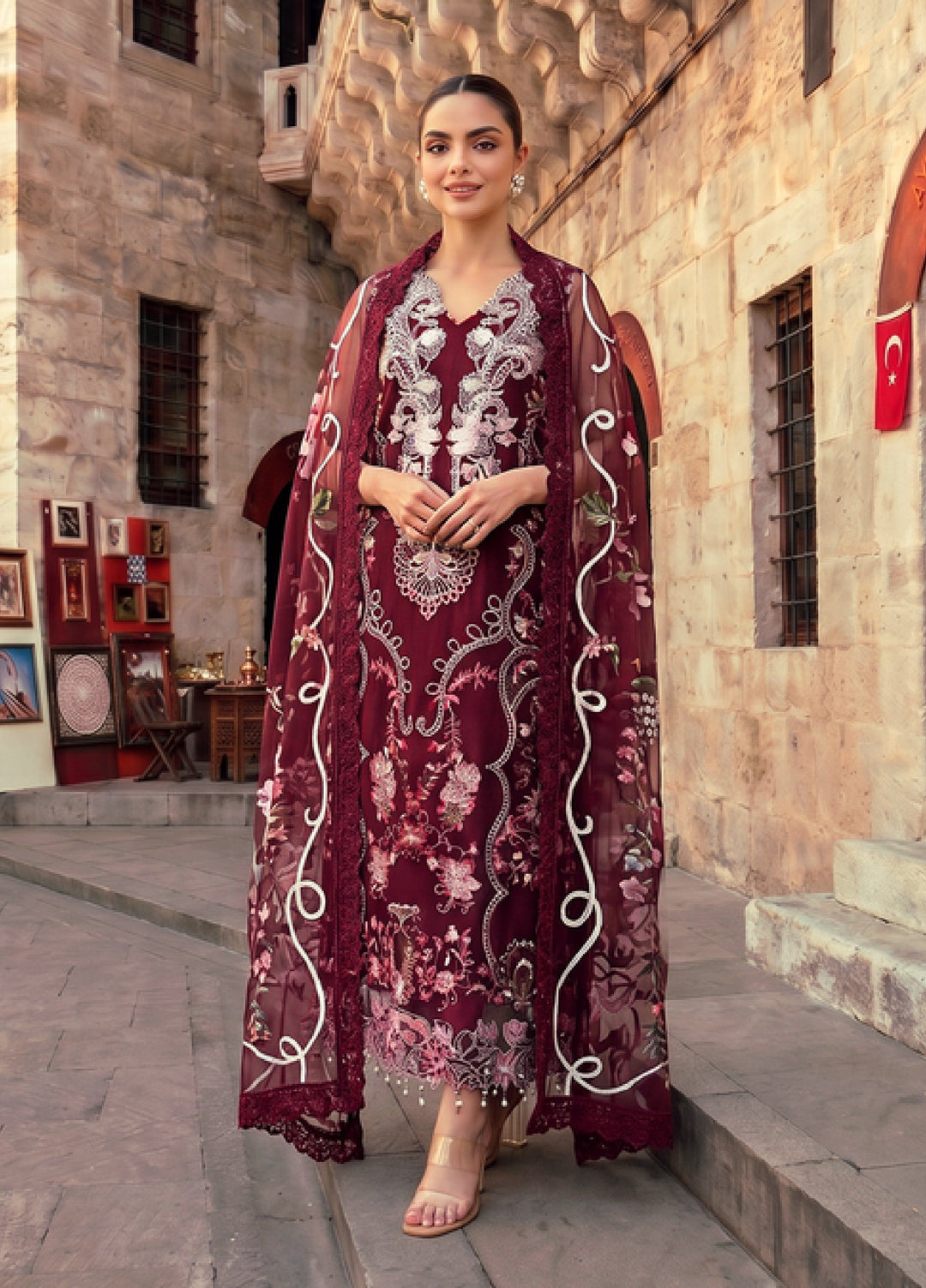 Asifa and Nabeel Unstitched Embroidered Lawn 3 Piece Suit AN26ULE Ruby Dusk VSL 26-03 - Eid Collection