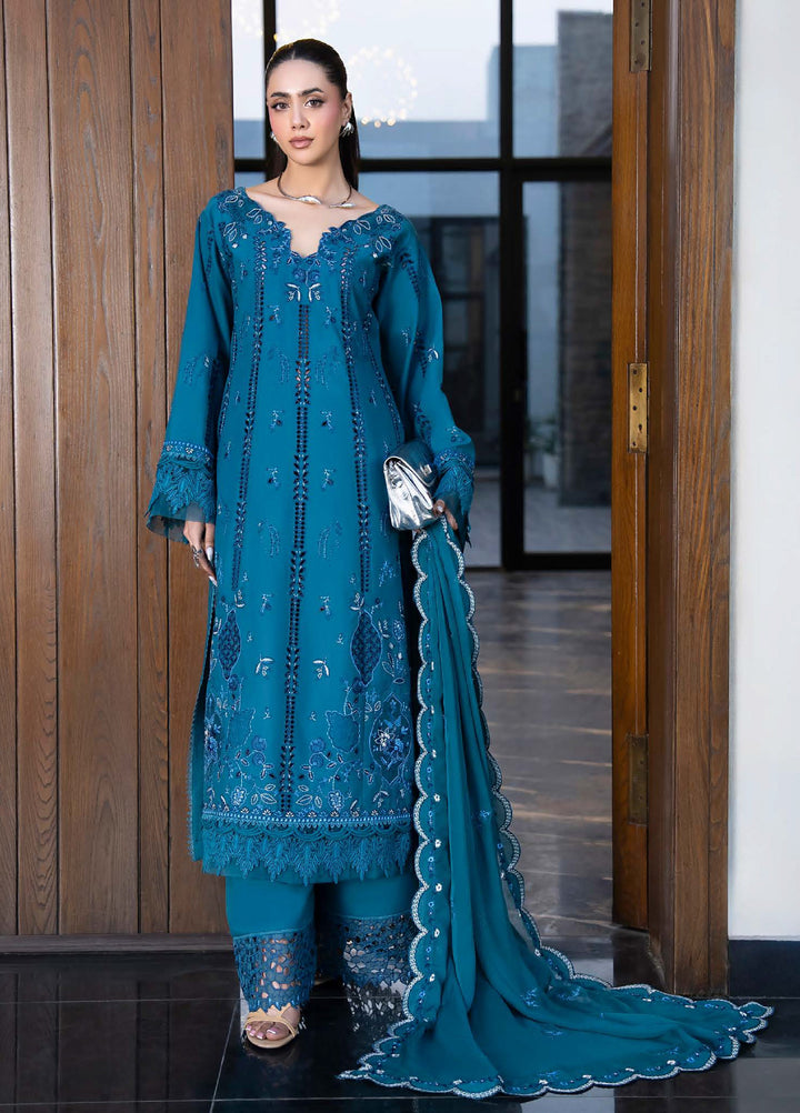 Aylin Unstitched Embroidered Luxury Lawn 3 Piece Suit AYL26UL D8 Teal Lotus - Summer Collection