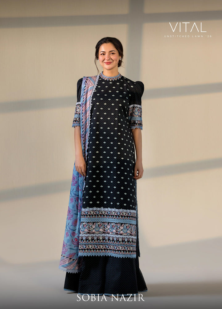 Vital by Sobia Nazir Unstitched Embroidered Lawn 3 Piece Suit SN26UVL 6B - Summer Collection