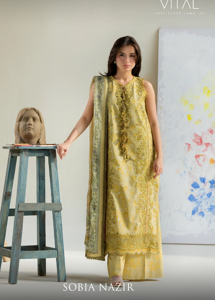 Vital by Sobia Nazir Unstitched Embroidered Lawn 3 Piece Suit SN26UVL 4A - Summer Collection